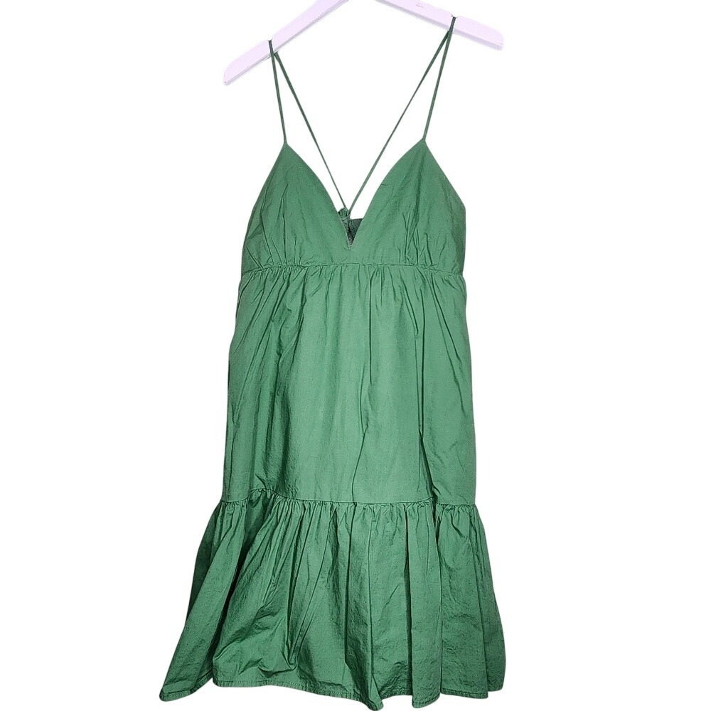 Deluc Sleeveless Strappy Sundress Dress Open Back Green Tiered‎ Boho Summer S